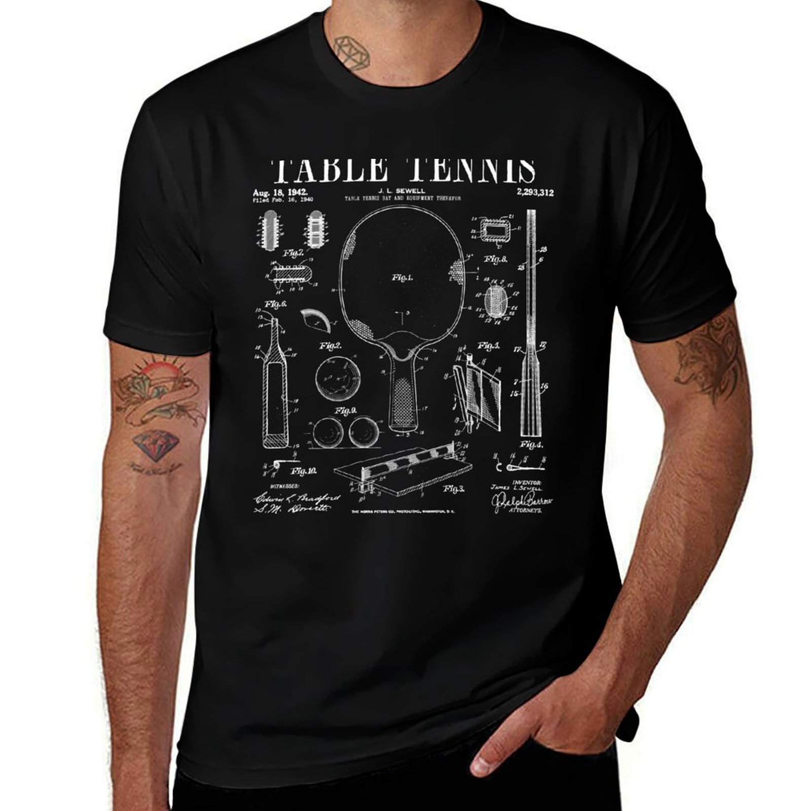 Table Tennis Drawing - T-shirt da uomo in cotone 100%